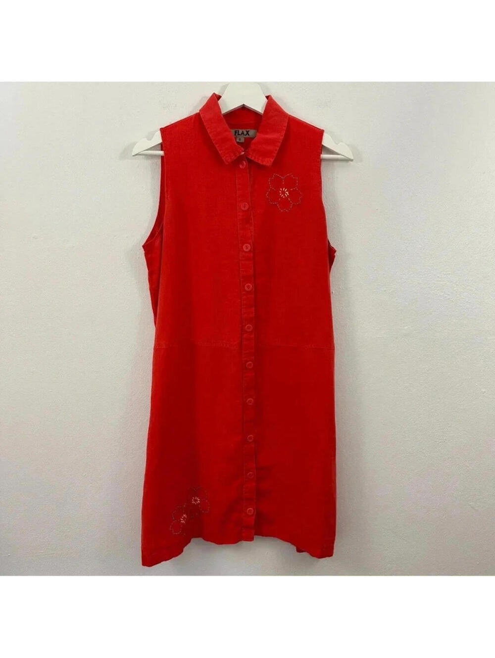 Flax Women’s Floral Orange Linen Sleeveless Dress Size S